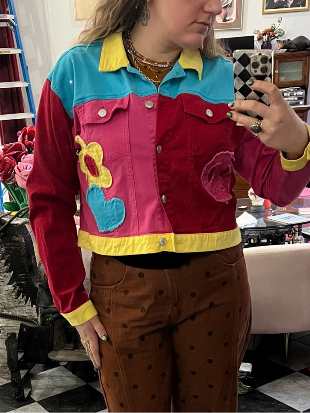 Delia’s Colorblock Floral Crop Jacket - Pink/Red/Blue/Yellow